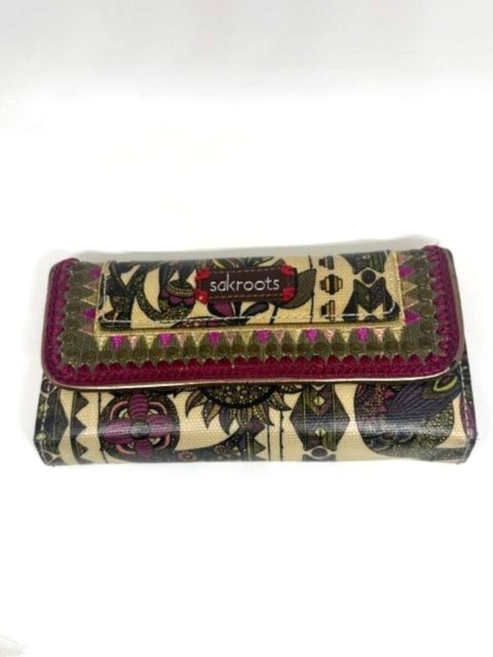 Sakroots Coated Canvas Artist Circle Embroidered Trim Trifold Wallet